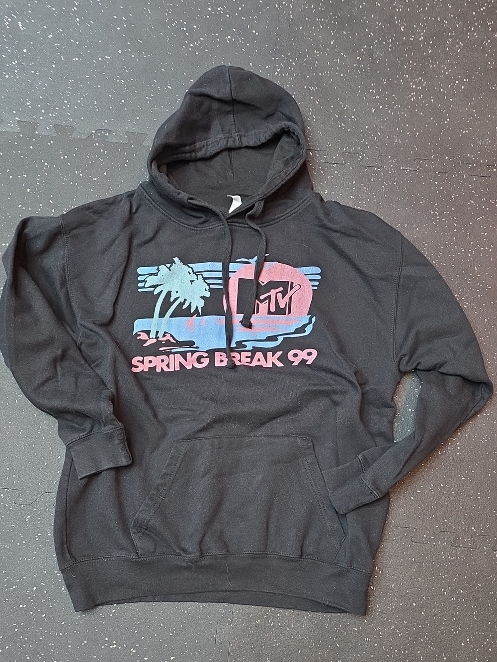 MTV Black Hoodie with Blue and Pink Spring Break Graphic